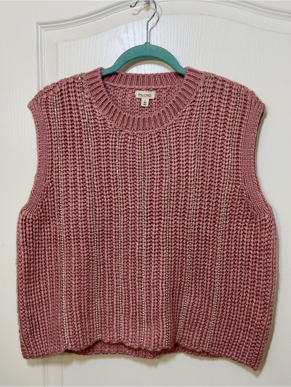 NWT Anthropologie Pilcro Metallic Sweater Vest Pink L. MSRP $118 - Picture 3 of 9